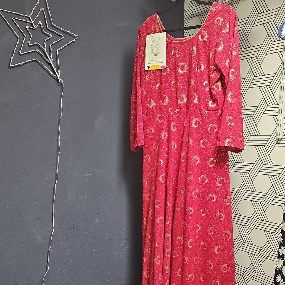 Red Long Sleeve Maxi Dress with Gold Accents